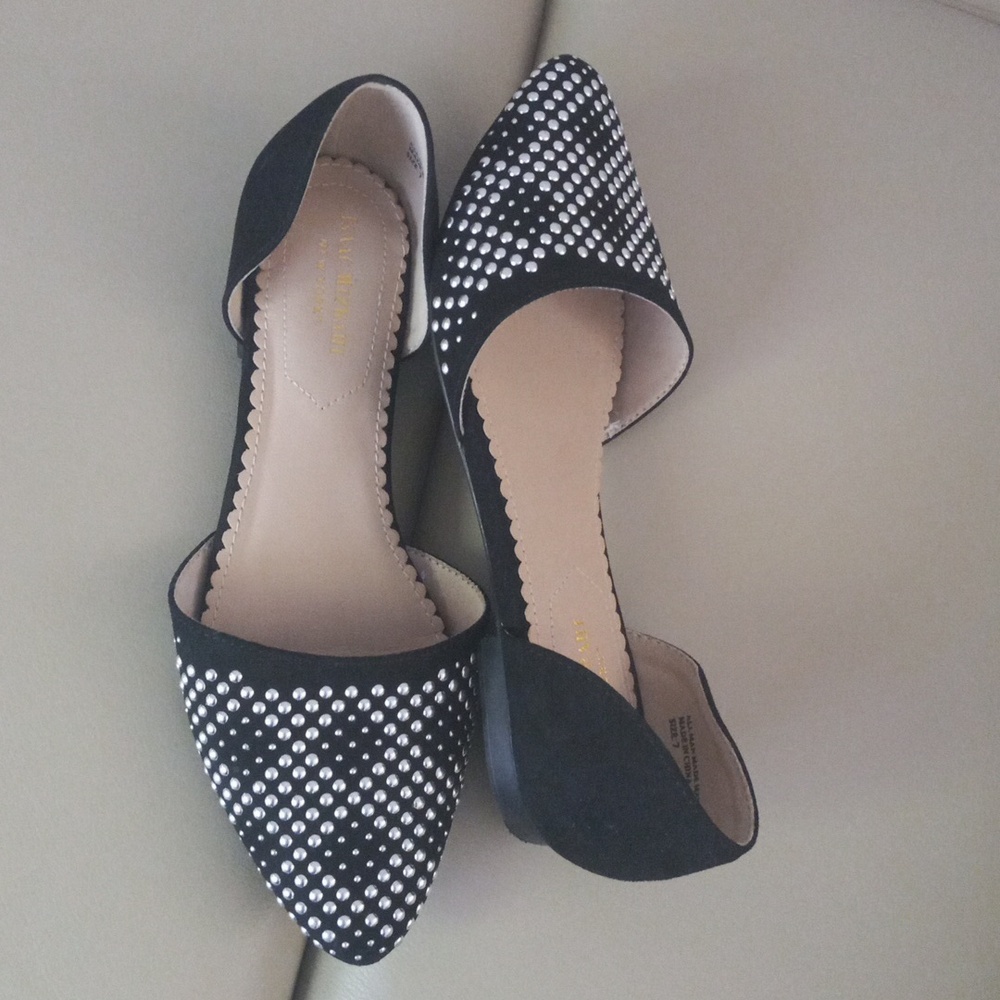 Isaac Mizrahi Black Pointed D'Orsay Flats with Silver Studs